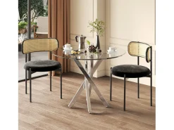 Mesa redonda de comedor 80×80×75 cm - tablero de vidrio templado - patas galvanizadas - plateado