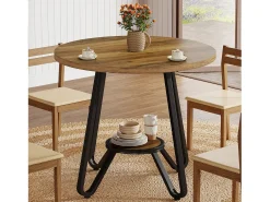 Mesa redonda de comedor con dos estantes, pequeña mesa de cocina para 2 personas, estilo industrial