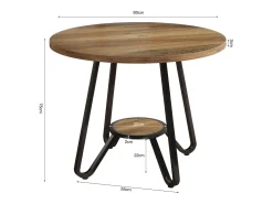 Mesa redonda de comedor con dos estantes, pequeña mesa de cocina para 2 personas, estilo industrial