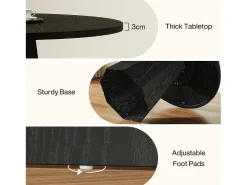 Mesa redonda de comedor negra, mesa pequeña de cocina circular de 118 cm con pedestal inclinado resistente, mueble de mesa de comedor moderno para comedor