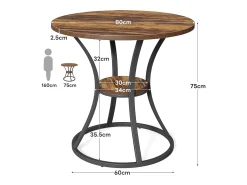 Mesa redonda de comedor para 4 personas, mesa de comedor circular de madera con estante de almacenamiento, 2 niveles
