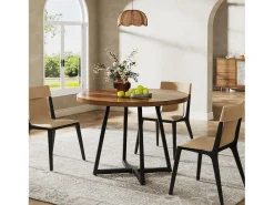 Mesa redonda de comedor para 2 personas, mesa de comedor industrial de 80 cm con base de metal, mesa de cocina