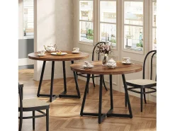 Mesa redonda de comedor para 2 personas, mesa de comedor industrial de 80 cm con base de metal, mesa de cocina