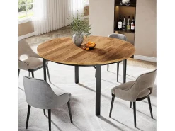 Mesa redonda de comedor para 4 a 6 personas, 120 cm, mesa de cocina con patas de metal sólidas, mesa de comedor circular