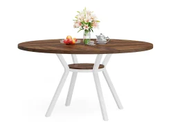 Mesa redonda de comedor para 4 personas, 120 cm, mesa de comedor industrial con base de metal, mesa de cocina