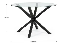 Mesa redonda de cristal, pata cruzada de acero negro ⌀114 cm - MAYO