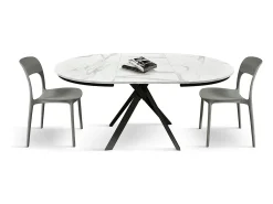 Mesa redonda de madera, acabado blanco, patas negras Ø120xH75.3-170x120x75.3 - PANTELLERIA