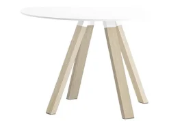 Mesa redonda de madera de diseño Bipola con patas de roble macizo natural-Color Blanco-Diámetro 129 cm