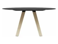 Mesa redonda de madera de diseño Bipola con patas de roble macizo natural-Color Blanco-Diámetro 129 cm