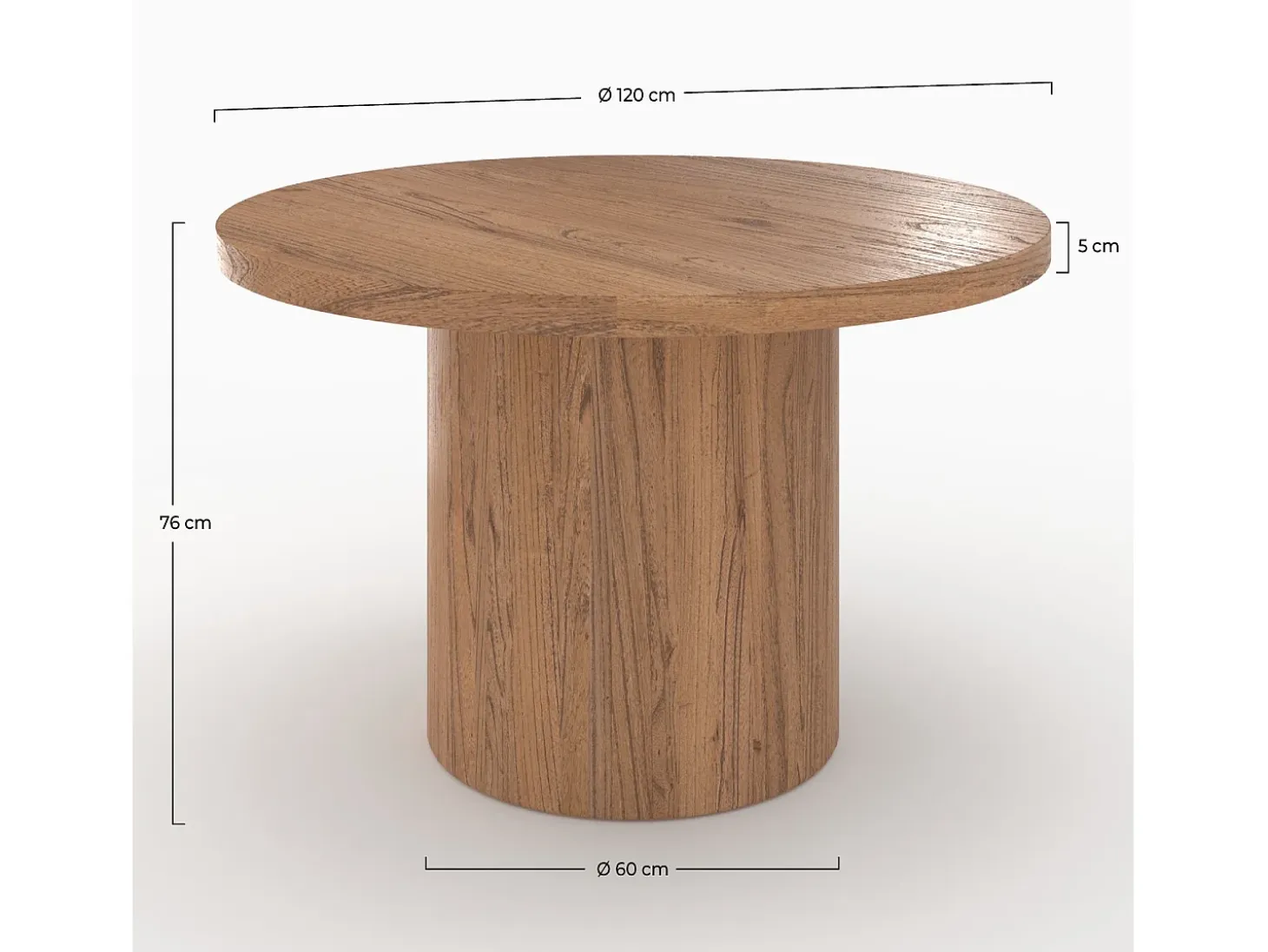 Mesa redonda de madera de olmo 4 personas - Gaston