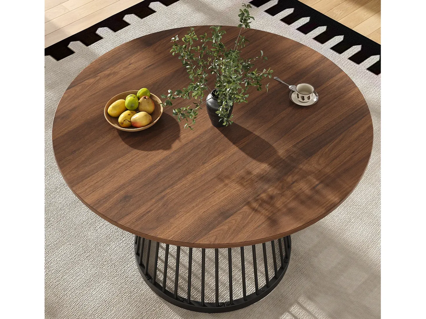 Mesa redonda de MDF jaspeado con patas de metal negro, diseño moderno, 80 cm (80 x 80 x 76 cm)