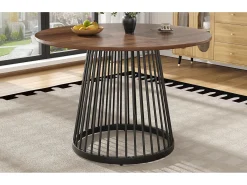 Mesa redonda de MDF jaspeado con patas de metal negro, diseño moderno, 80 cm (80 x 80 x 76 cm)