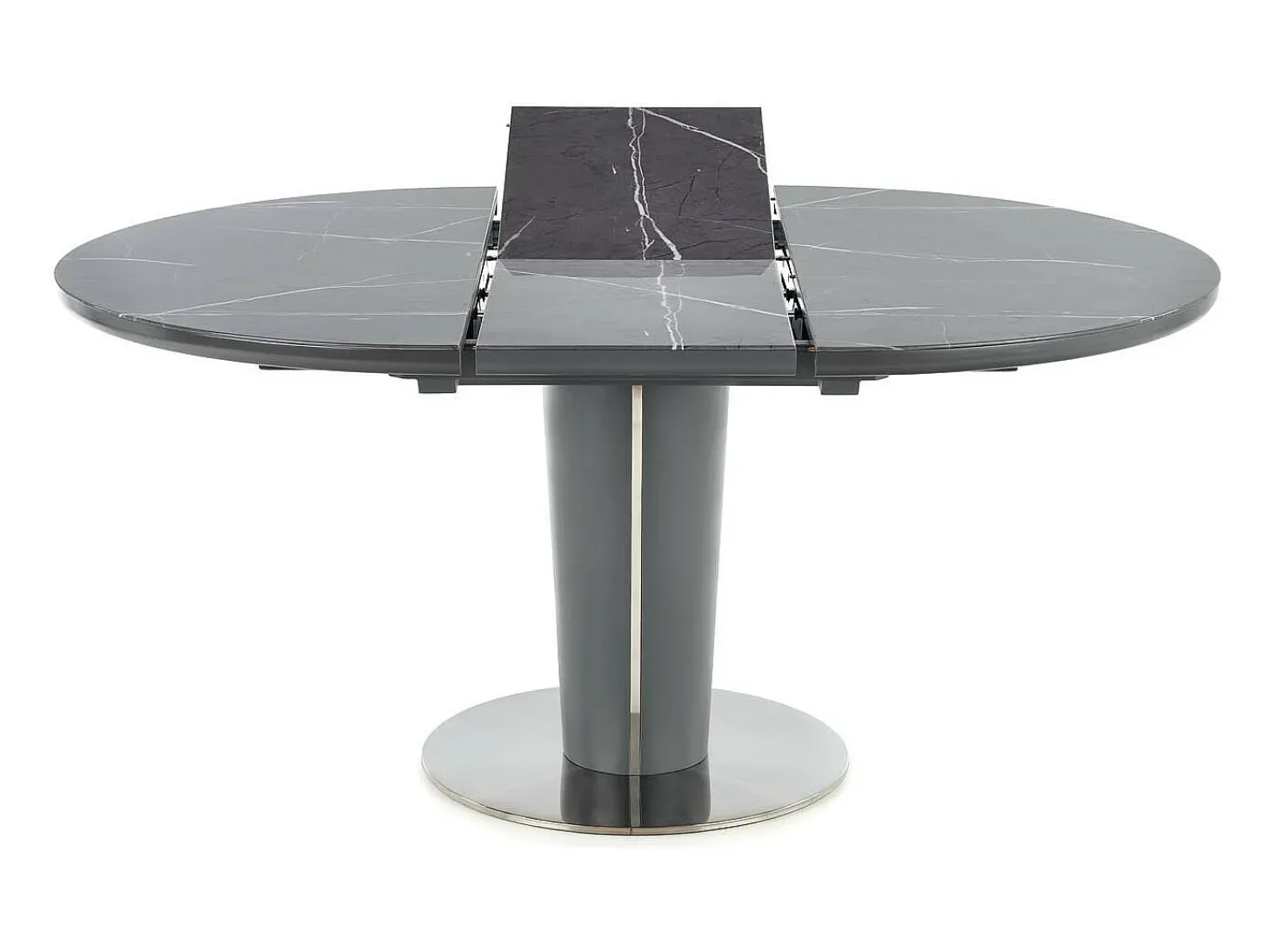 Mesa redonda estilo mármol gris 120-160cm con extensión y pata central Calvi