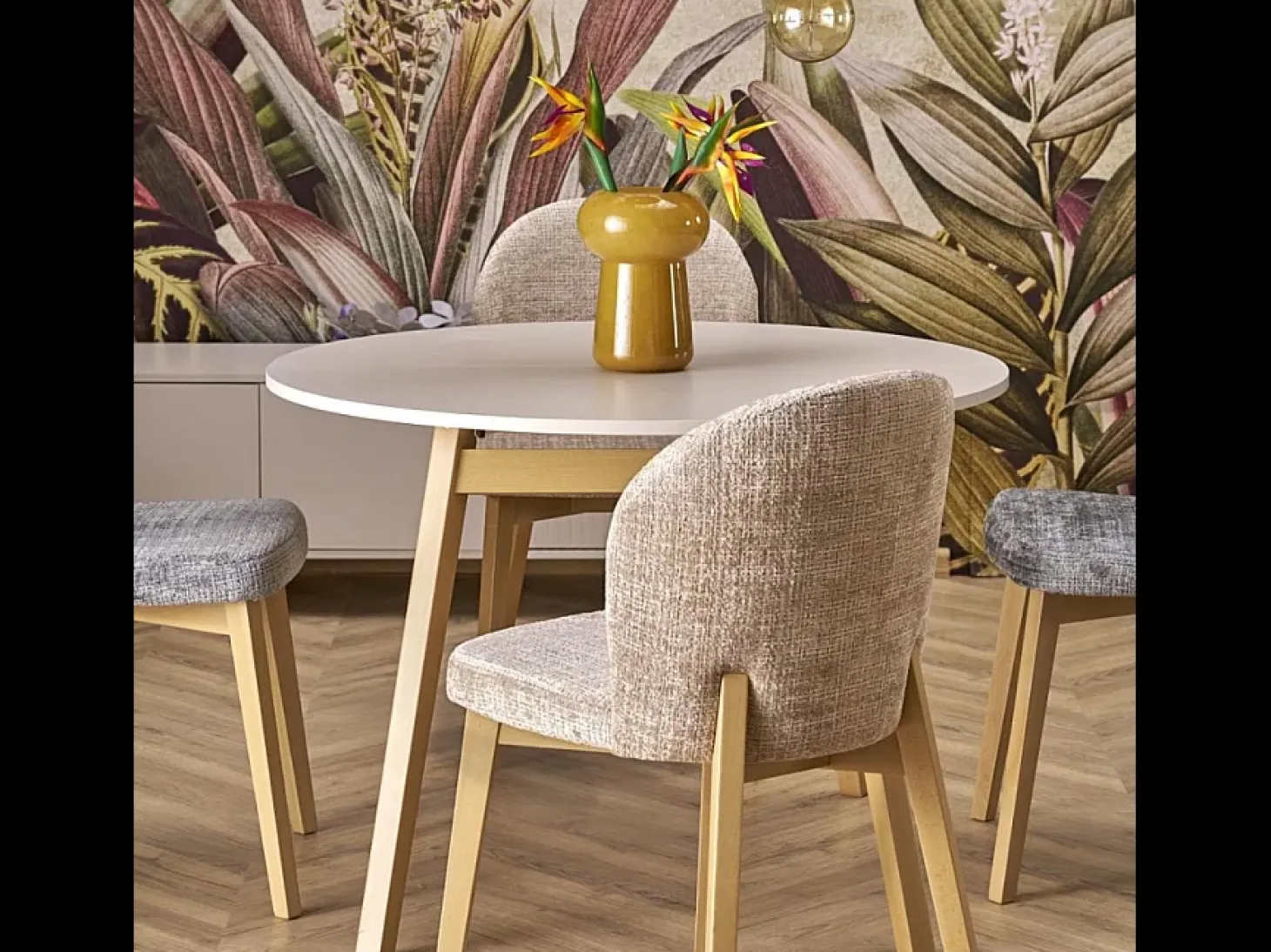 Mesa redonda extensible beige y haya 102cm Storend