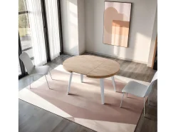 Mesa redonda extensible Berg 120 Blanco - Roble