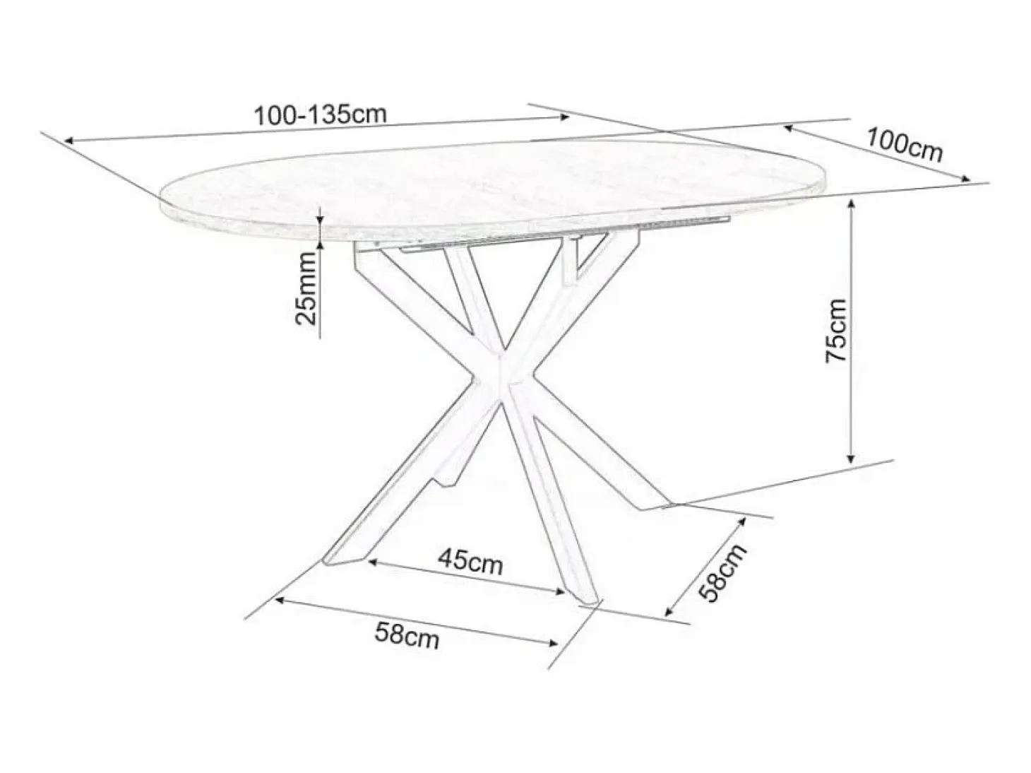 Mesa redonda extensible de 100 cm estilo mármol Larry patas de metal