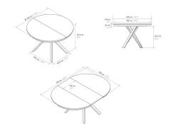 Mesa redonda gris cemento, patas metal blanco 120-170cm - PANTELLERIA
