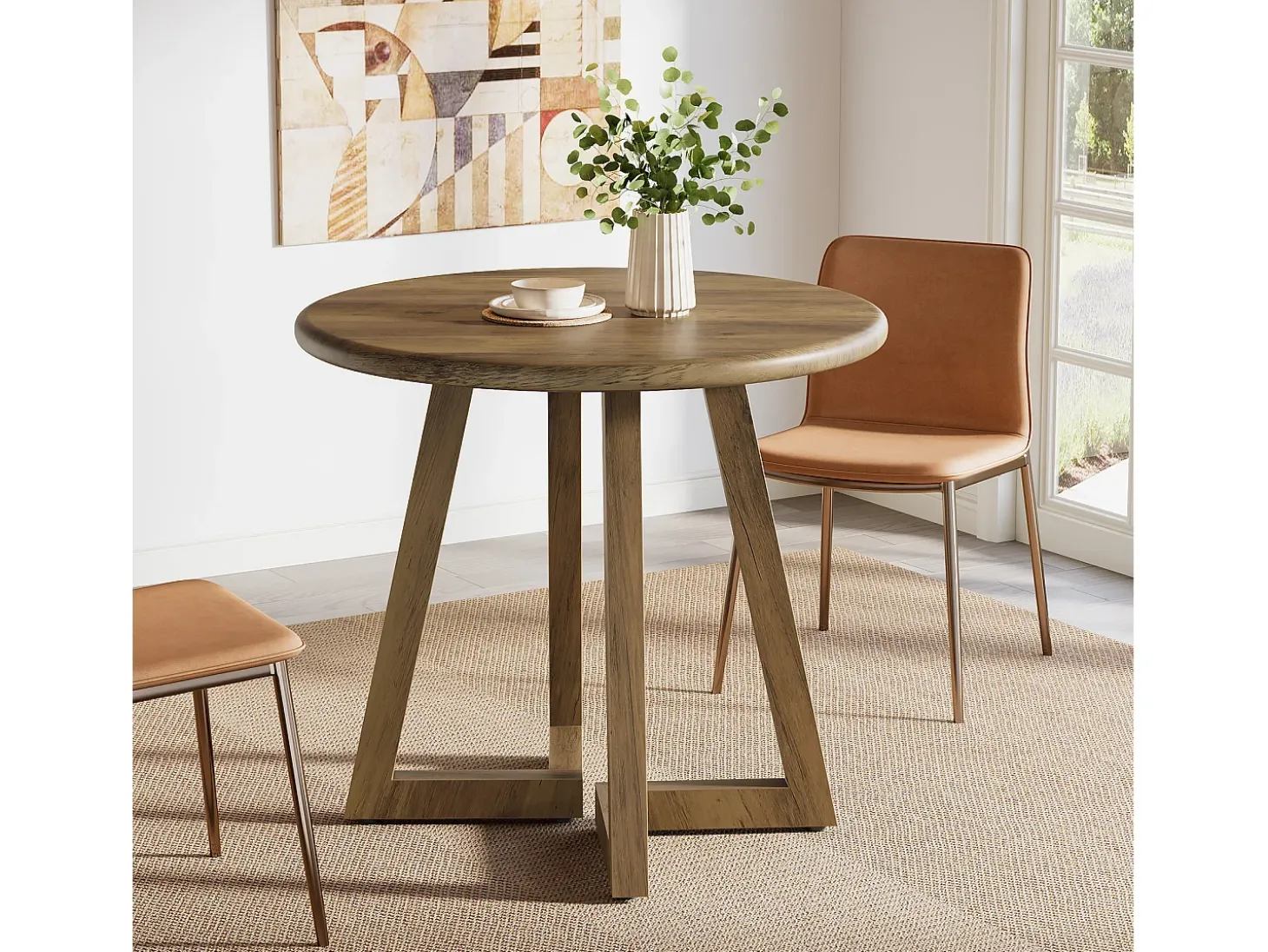 Mesa redonda pequeña para 2-4 personas, mesa de cocina de 80 cm para comedor, sala de estar, color marrón (solo la mesa)