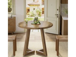 Mesa redonda pequeña para 2-4 personas, mesa de cocina de 80 cm para comedor, sala de estar, color marrón (solo la mesa)