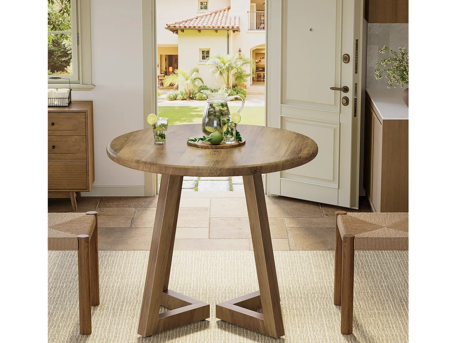 Mesa redonda pequeña para 2-4 personas, mesa de cocina de 80 cm para comedor, sala de estar, color marrón (solo la mesa)