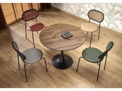 Mesa redonda Sirocco 90 cm de nogal con pata central negra