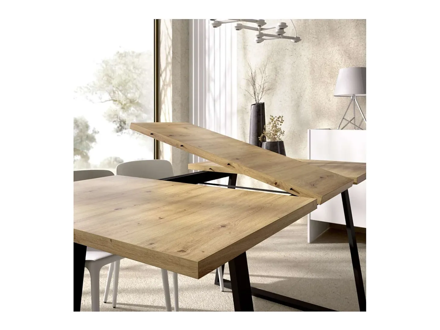 Mesa salon extensible Rin 120-160 acabado Nordic, 75 cm(alto)120-160 cm(ancho)90 cm(largo)