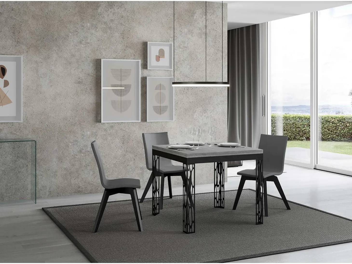 Mesa tipo libro 90x90/180 cm Ghibli Libra Cemento estructura Antracita