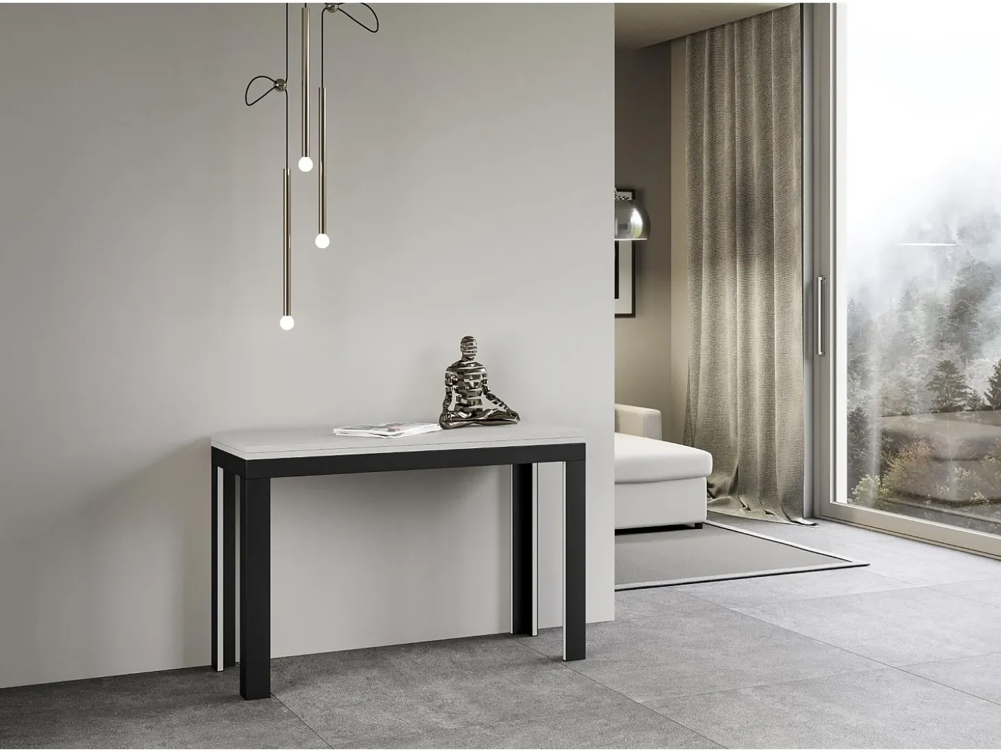 Mesa tipo libro 120x45/90 cm Linea Double Fresno Blanco estructura Antracita
