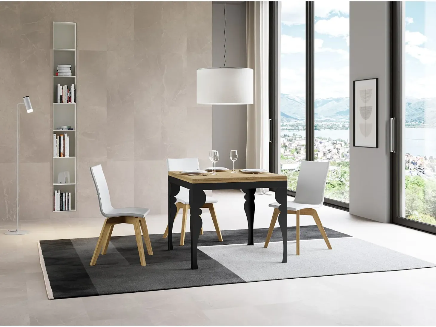 Mesa tipo libro 90x90/180 cm Paxon Libra Roble Natural estructura Antracita