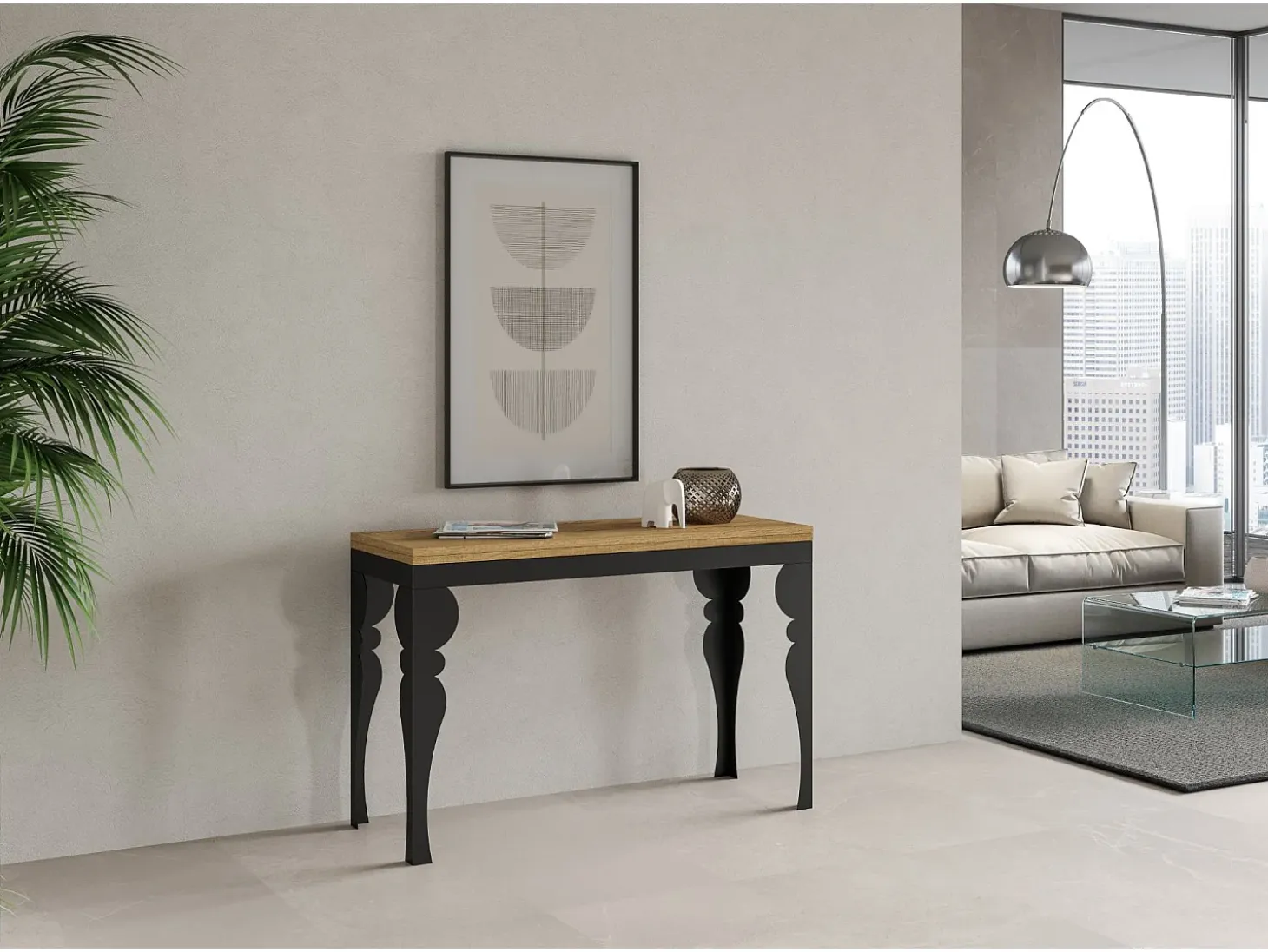 Mesa tipo libro 120/200x45/90 cm Paxon Double Roble Natural estructura Antracita