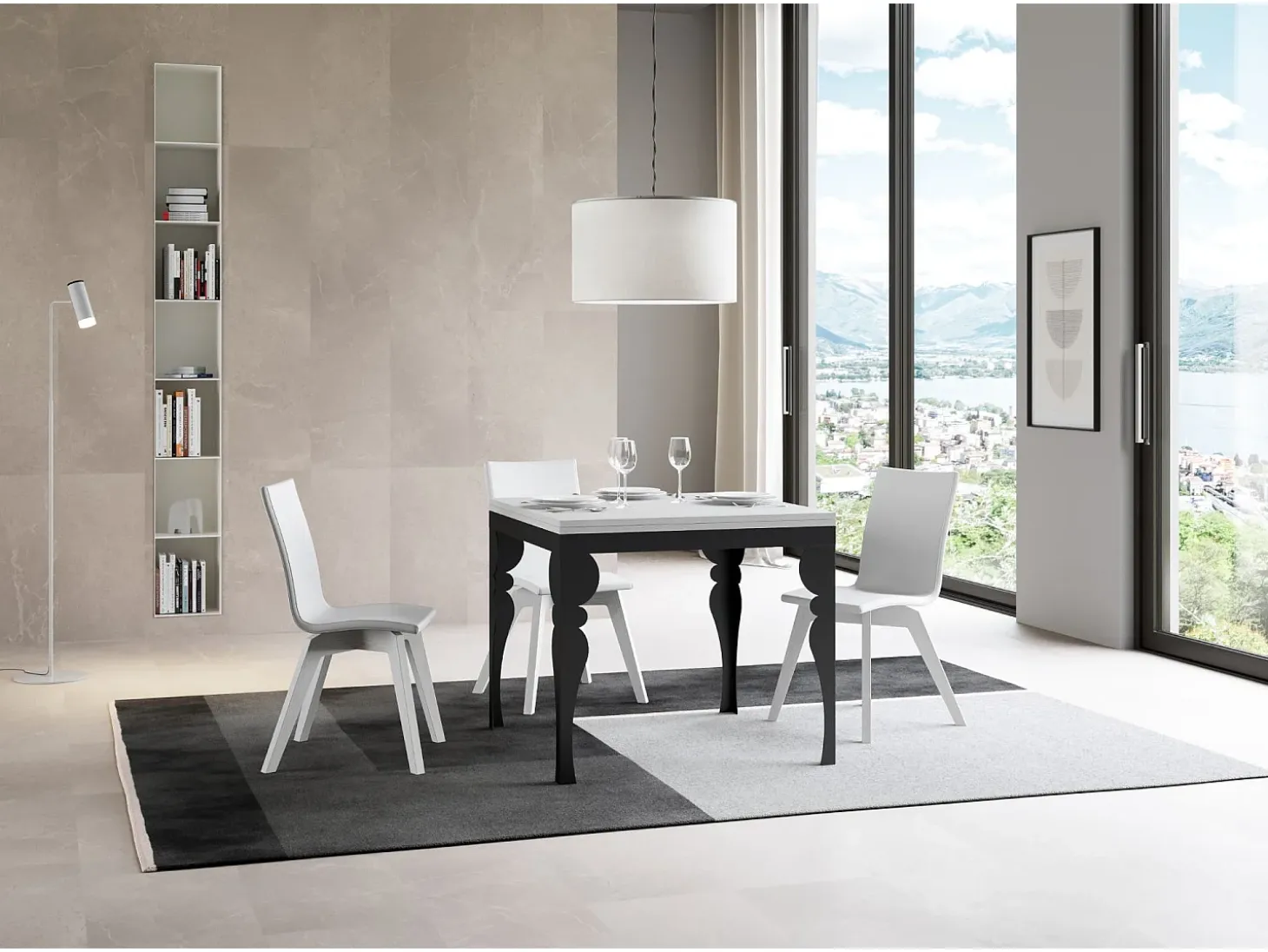 Mesa tipo libro 90x90/180 cm Paxon Libra Fresno Blanco estructura Antracita