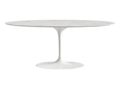 Mesa tulipán ovalada de mármol blanco con base brillante 160 cm-Bandeja Mármol blanco de Carrara-Anchura 240 cm-Color de los pies Blanco mate