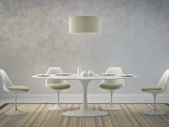 Mesa tulipán ovalada de mármol blanco con base brillante 160 cm-Bandeja Mármol marrón Emperador-Anchura 160 cm-Color de los pies Negro brillante