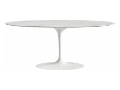 Mesa tulipán ovalada de mármol blanco con base brillante 160 cm-Bandeja Mármol negro de Marquinia-Anchura 220 cm-Color de los pies Negro brillante