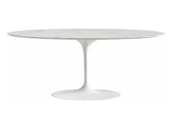 Mesa tulipán ovalada de mármol blanco con base brillante 160 cm-Bandeja Mármol verde alpi-Anchura 160 cm-Color de los pies Negro brillante