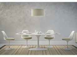 Mesa tulipán ovalada negro mate con base negro mate 225 cm-Color de la bandeja Blanco mate-Anchura 240 cm-Color de los pies Blanco brillante