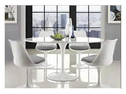 Mesa tulipán redonda 140 cm blanco mate-Color de la bandeja Negro mate-Diámetro 80 cm-Color de los pies Negro brillante