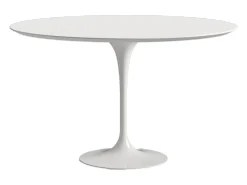 Mesa tulipán redonda 140 cm blanco mate-Color de la bandeja Blanco mate-Diámetro 150 cm-Color de los pies Blanco brillante