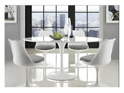 Mesa tulipán redonda 140 cm blanco mate-Color de la bandeja Blanco mate-Diámetro 180 cm-Color de los pies Blanco mate
