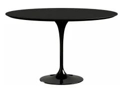 Mesa tulipán redonda 140 cm blanco mate-Color de la bandeja Negro mate-Diámetro 160 cm-Color de los pies Blanco brillante
