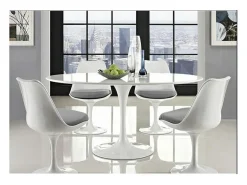 Mesa tulipán redonda 140 cm blanco mate-Color de la bandeja Negro mate-Diámetro 160 cm-Color de los pies Negro mate