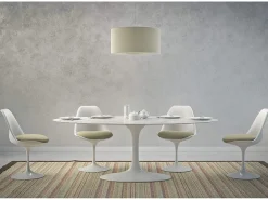 Mesa tulipán redonda, 110 cm, mármol negro, base negro mate-Bandeja Mármol negro de Marquinia-Diámetro 130 cm-Color de los pies Blanco brillante