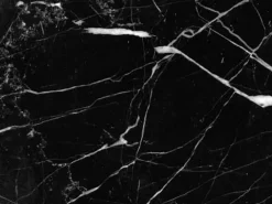 Mesa tulipán redonda, 110 cm, mármol negro, base negro mate-Bandeja Mármol blanco de Carrara-Diámetro 80 cm-Color de los pies Blanco mate