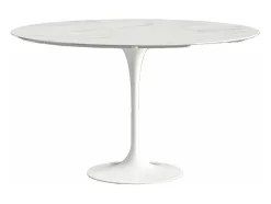 Mesa tulipán redonda, 110 cm, mármol negro, base negro mate-Bandeja Mármol blanco de Carrara-Diámetro 110 cm-Color de los pies Blanco brillante