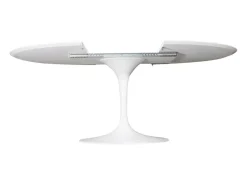 Mesa tulipán redonda extensible de gama alta-Color de la bandeja Blanco mate-Anchura 127/177 cm-Color de los pies Blanco brillante
