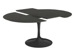Mesa tulipán redonda extensible de gama alta-Color de la bandeja Blanco mate-Anchura 127/177 cm-Color de los pies Blanco brillante