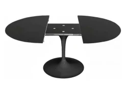 Mesa tulipán redonda extensible de gama alta-Color de la bandeja Negro mate-Anchura 107/152 cm-Color de los pies Negro brillante