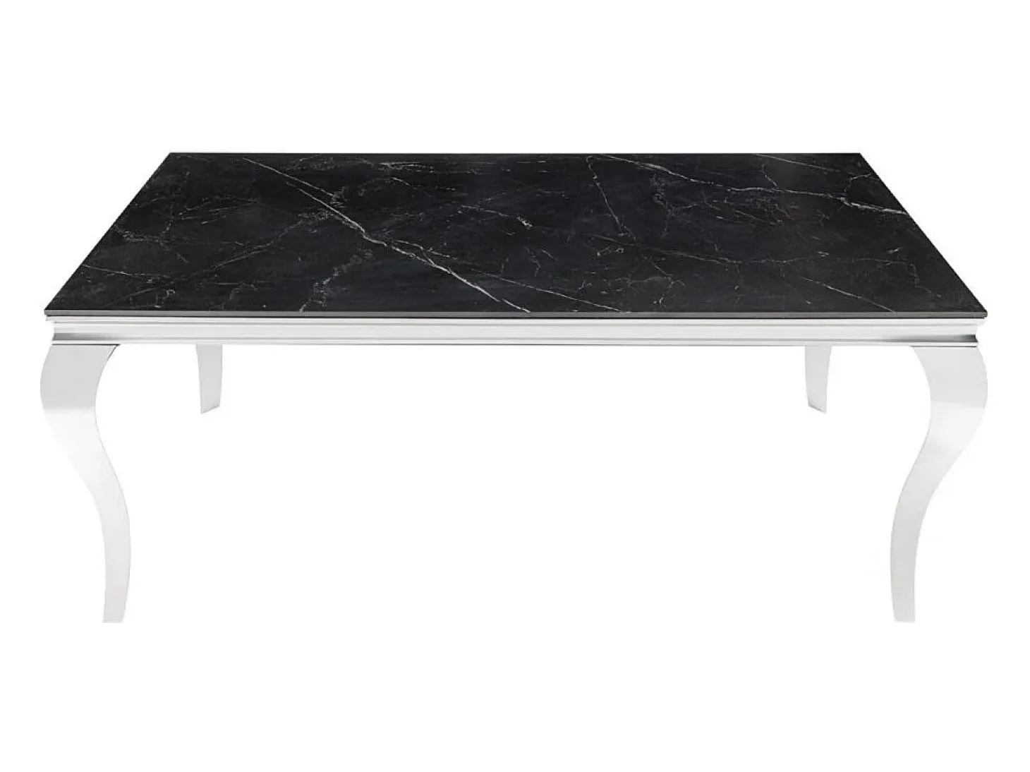 Mesa VELENA – Rectangular 180 cm – Tablero de piedra sinterizada y acero cromado – Estilo barroco
