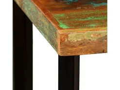Mesa y 2 taburetes bar madera maciza reciclada cuero real lona