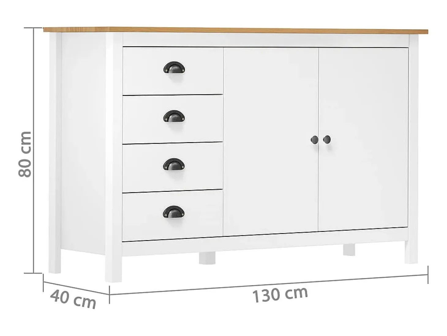 Mesita de noche Hill madera maciza de pino blanco 130x40x80 cm
